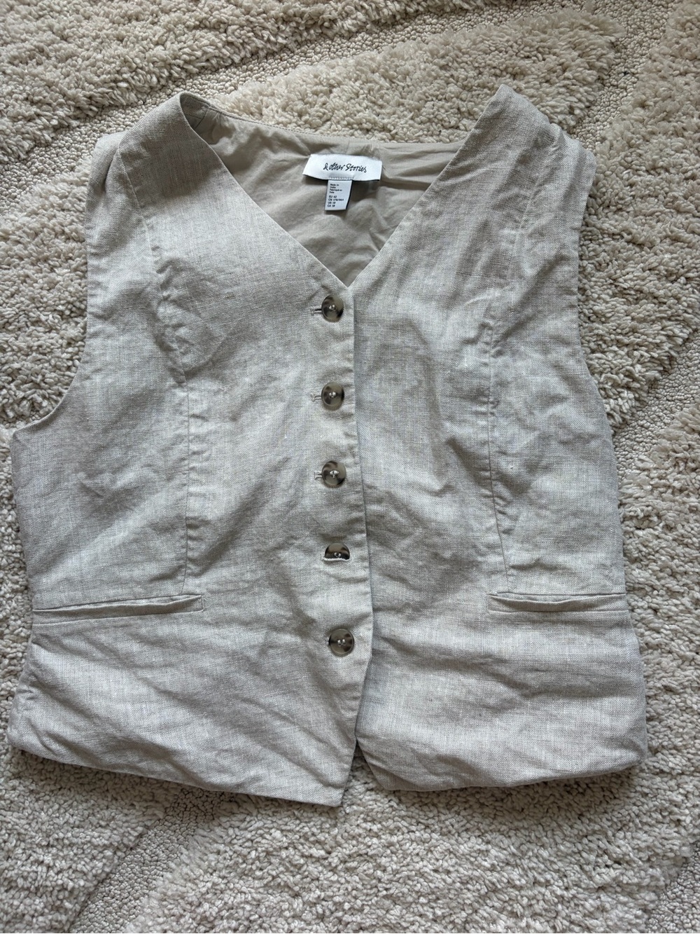 & Other Stories Beige Linen-Blend Button Front Vest